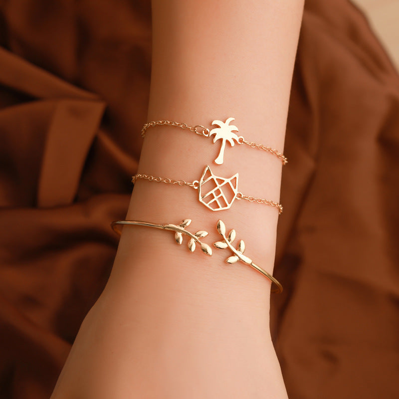 Wholesale Geometric Map Beads Shell Tassel Alloy Bracelet